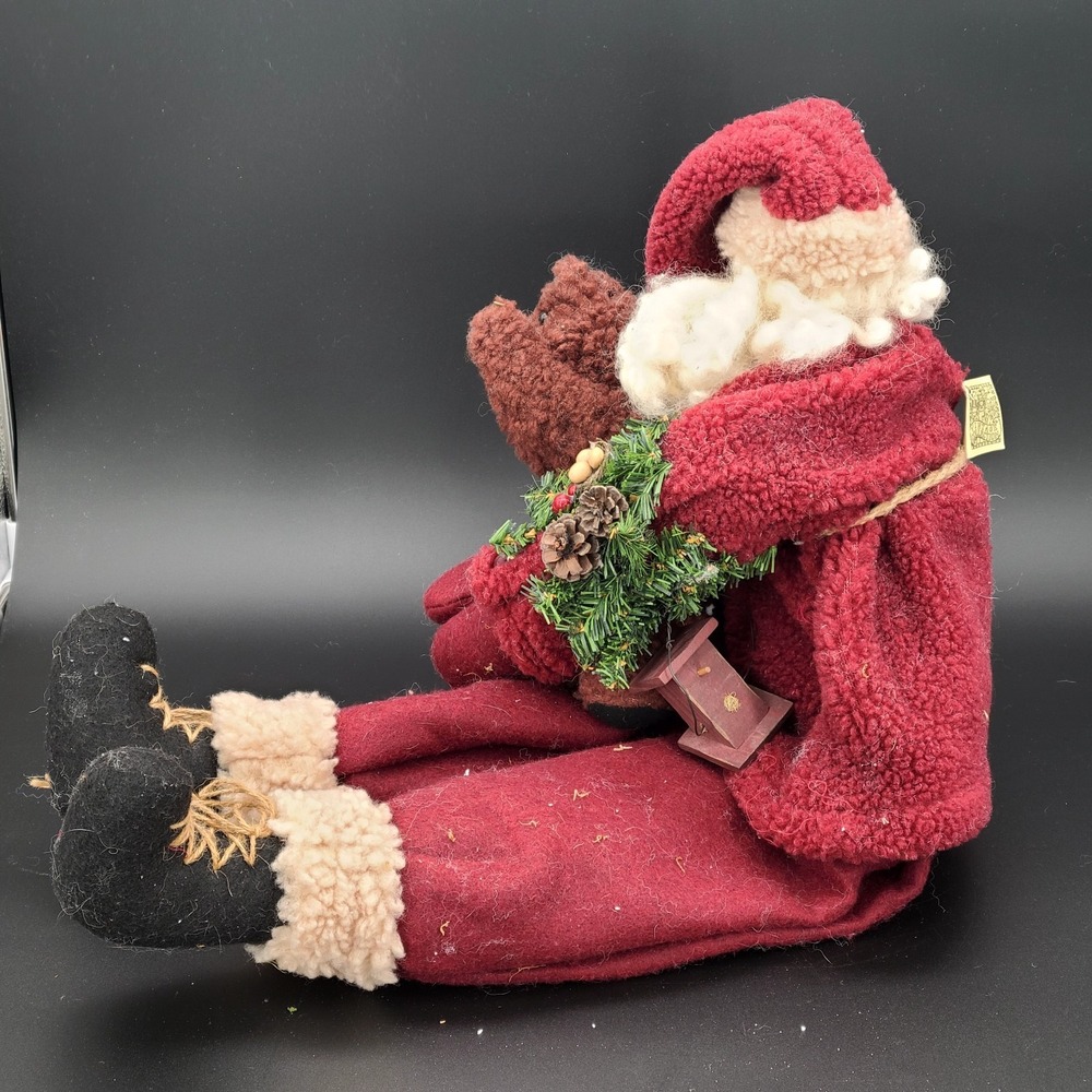 Primitive Cloth 28" Santa Claus & Teddy Bear Soft Christmas Figure, Shelf Sitter - Picture 10 of 13